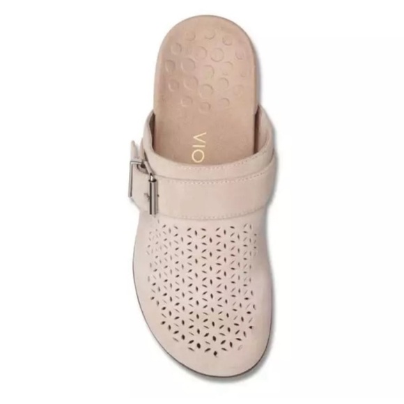 Vionic Moca Nude Cream Floral Perforated Suede Slip On Clog Mule Comfort Shoe - Picture 1 of 8